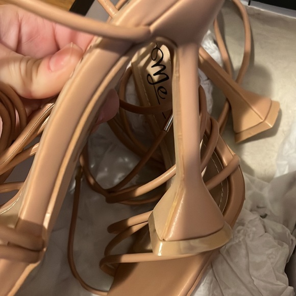 Square Toe Nude Wraparound Heels - Picture 2 of 5